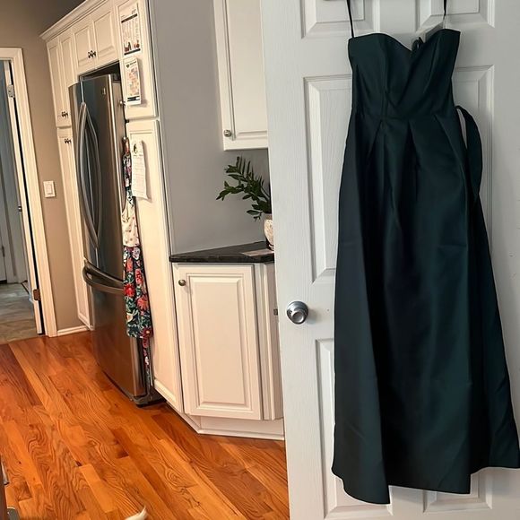 New Alfred Sung | Strapless Satin Twill Sweetheart Hunter Green Dress Size 2 - Picture 2 of 6